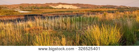 railway tracks along a valley of the Middle Loup River in Nebraska Sandhills, late summer scenery