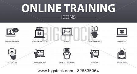 Online Training Simple Concept Icons Set. Contains Such Icons As Distance Learning, Learning Process