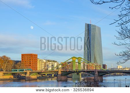 Frankfurt, Germany - Jan 19, 2019: New Building Of European Cental Bank Ecb At The East Harbor Area 