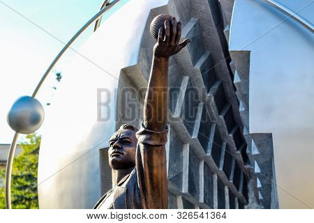 Obninsk, Russia - July 2016: Monument To The Pioneers Of Nuclear Energy. Obninsk Is The Birthplace O