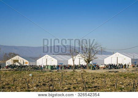 Gevgelija, Macedonia - December 13, 2015: Panorama Of The Vinojug Unhcr Camp Near City Of Eidomeni I