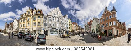 Ingolstadt, Germany - Apr 6, 2019: Panoramic View At The Pedestrian Zone In The Old Touristic Part O