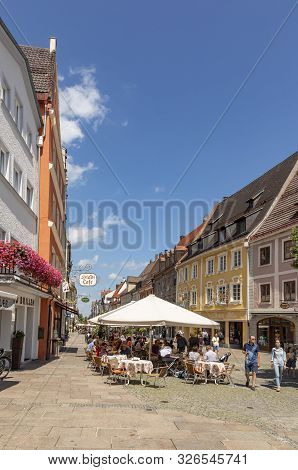 Fuessen, Germany - August 4, 2019: People Enjoy Visiting The Central Part Of The Historic Town Of Fu