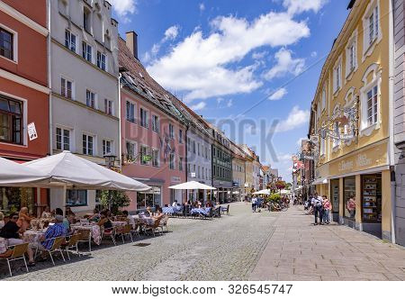 Fuessen, Germany - August 4, 2019: People Enjoy Visiting The Central Part Of The Historic Town Of Fu
