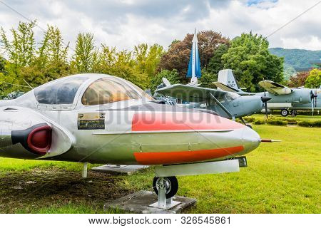 Daejeon, South Korea; October 3, 2019: Closeup Of Nose And Canopy Of Cessna T-37c Twin-engined Jet T