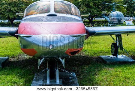 Daejeon, South Korea; October 3, 2019: Closeup Front View Of Of Cessna T-37c Twin-engined Jet Traine