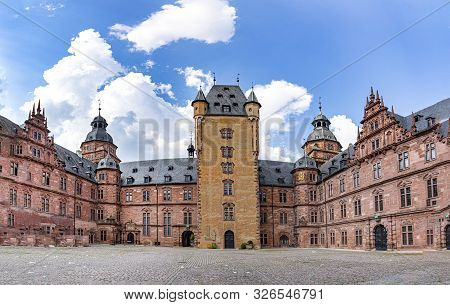 Aschaffenburg, Germany - August 26, 2019: Famous City Castle In Aschaffenburg, Bavaria, Germany