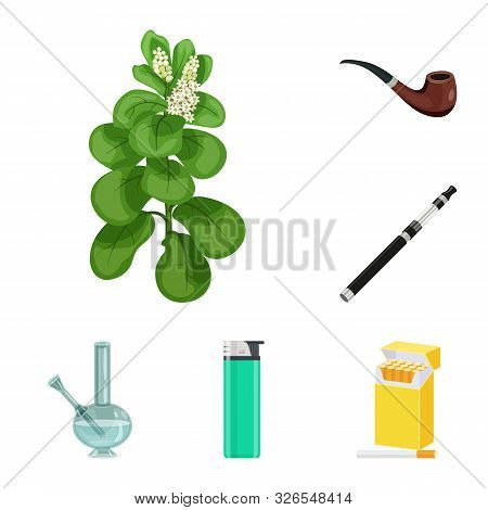 Isolated Object Of Cigarette And Tobacco Symbol. Set Of Cigarette And Nicotine Vector Icon For Stock
