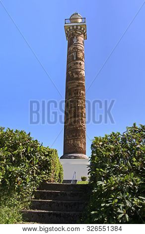 Astoria Column On Coxcomb Hill A Rich Historic Landmark Overlooking The Columbia River In Astoria Or