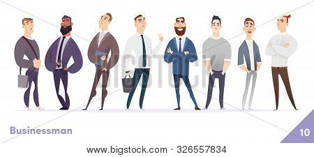 Businessman Or People Character Design Collection. Modern Cartoon Flat Style. Young Professional Mal