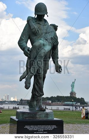 Jersey City, Nj - Aug 4: Liberation Monument At Liberty State Park In Jersey City, New Jersey, As Se