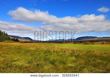 Autumn landscape in Pingvellir National Park, Iceland, Europe