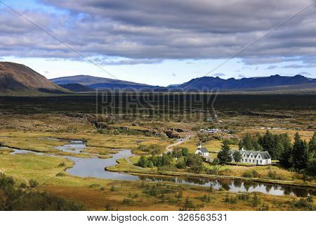 Autumn landscape in Pingvellir National Park, Iceland, Europe