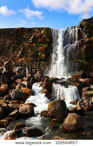 Oxararfoss in Pingvellir National Park in Iceland, Europe