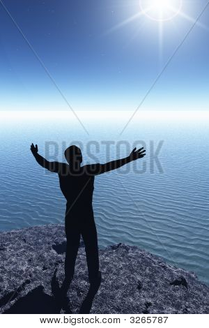 Silhouette uomo sulla scogliera