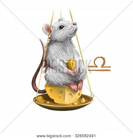 Libra Creative Digital Illustration Of Astrological Sign. Rat Or Mouse Symboll Of 2020 Year Signs In