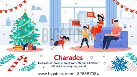 Merry Christmas, Happy New Year Celebration Family Tradition, Holiday Games Trendy Flat Vector Horiz