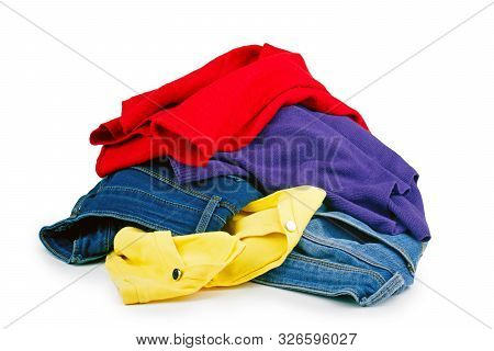 Pile Of Dirty Cloth Laundry Isolated On White Background