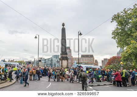 London, Uk - October 7, 2019: Extinction Rebellion - Lambeth Bridge Is Blocked