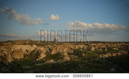 Sunset Panoramic View To Goreme City And Gorkundere Valley Cappadocia, Turkey