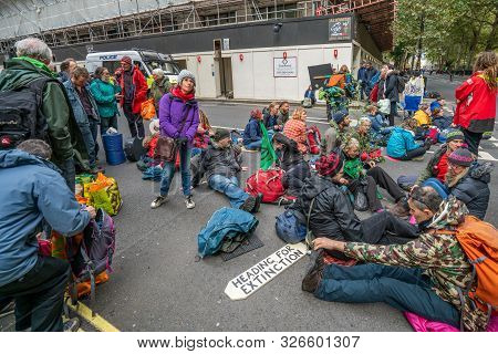 London, Uk - October 7, 2019: Participants Of The Protest Rally Extinction Rebellion