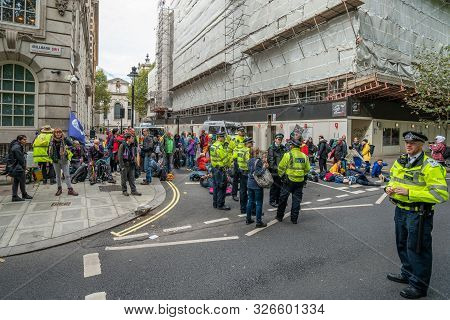 London, Uk - October 7, 2019: Participants Of The Protest Rally Extinction Rebellion
