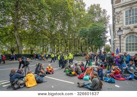 London, Uk - October 7, 2019: Participants Of The Protest Rally Extinction Rebellion