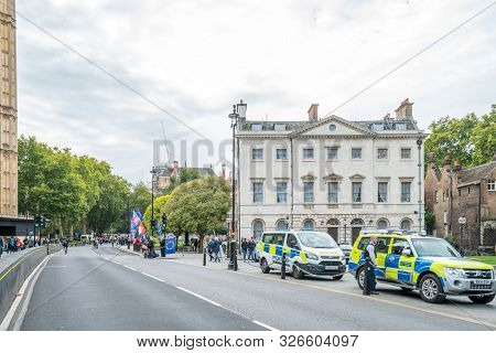 London, Uk - October 7, 2019: London Police. Participants Of The Protest Rally Extinction Rebellion