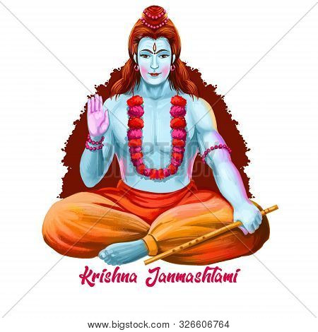 Gokulashtami God With Pipe, Krishna Janmashtami Annual Hindu Festival. Indu Luni-solar Calendar, Ash