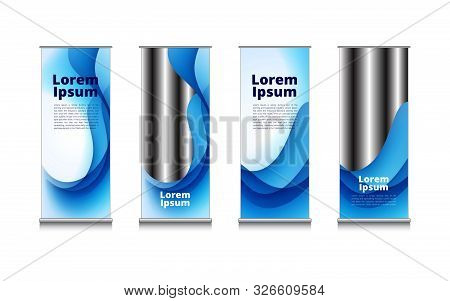Rollup Set4 Blue And White Wave Water Abstract Background Template Design For Picture And Text Messa