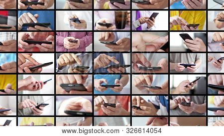 Close-up Of Hands Holding Smartphone, Typing Text On Touch Screen And Using Applications. A Person T