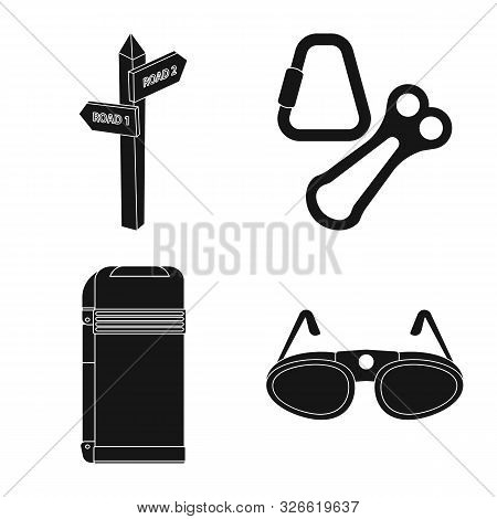 Vector Design Of Mountaineering And Peak Icon. Collection Of Mountaineering And Camp Stock Symbol Fo
