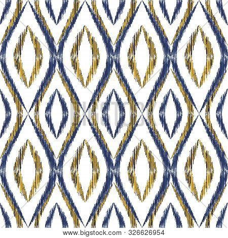 Ikat Ogee Seamless Vector Pattern Illustration. Ethnic Fabric Print Geometric Ikat Pattern. Minimal 