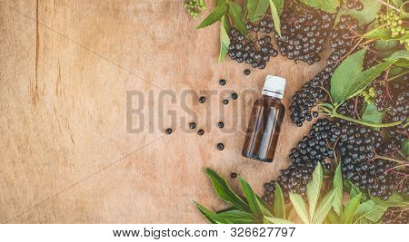 Elderberry Syrup Immunity Boosting For Flu Season. Elder, Black Elder. European Black Elderberry Bac