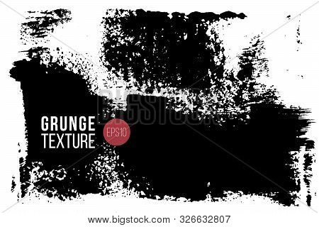 Vector Hand Drawn Big Textured Hand Painted Stain. Monochrome Ink Painted Backdrop. One Color Grungy