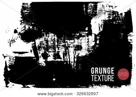 Vector Hand Drawn Big Textured Hand Painted Stain. Monochrome Ink Painted Backdrop. One Color Grungy