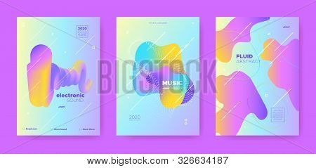 Trance Music Poster. Wave Gradient Blend. Disco Club Flyer. Fluid Shape. Pink Techno Music Poster. P