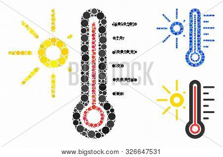 Hot Weather Mosaic For Hot Weather Icon Of Round Dots In Variable Sizes And Color Tints. Vector Roun