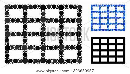 Grid Mosaic For Grid Icon Of Circle Elements In Various Sizes And Color Hues. Vector Circle Elements
