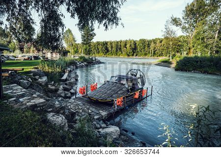 Hovercraft Boat In The River Katun Altai Krai.