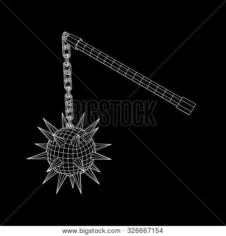 Medieval Chained Mace Ball. Wireframe Low Poly Mesh Vector Illustration.