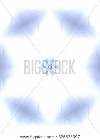 White Luminous Star On Blue Background. Christmas And New Year Decoration. Geometric Bright Ornament