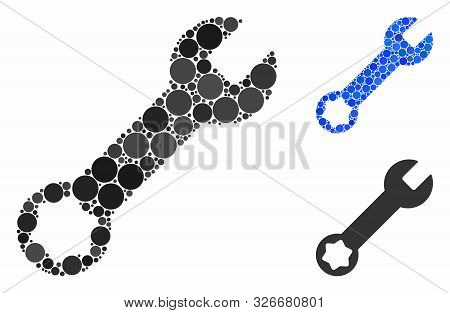 Wrench Composition For Wrench Icon Of Circle Elements In Variable Sizes And Color Tinges. Vector Cir