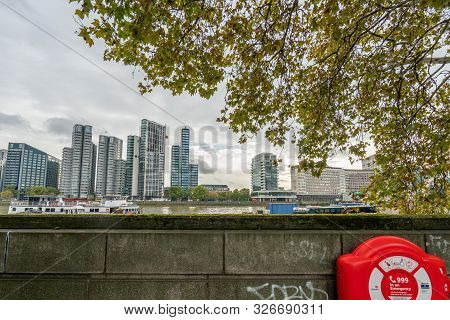 London - October 2019: View Of The Thames And City From Millbank Side