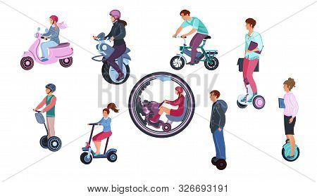 Colorful Set Of Electric Transport. Vector Illustration In Flat Cartoon Style