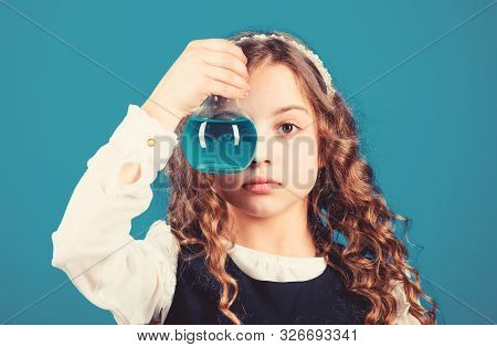 Back To School. Child Study Bilogy Lesson. Science Research In Lab. Small School Girl. Education And