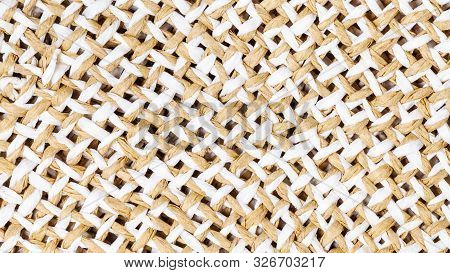 Textile Panoramic Background - Weaving Of Summer Straw Hat From Toyo Fibers Close Up