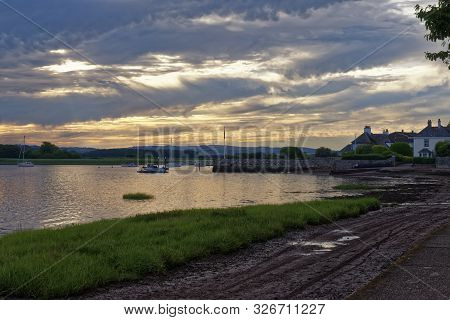 Sunset At Topsham Quay Viewed From The Goat Walk, Exe Estuary, Devon, Uk