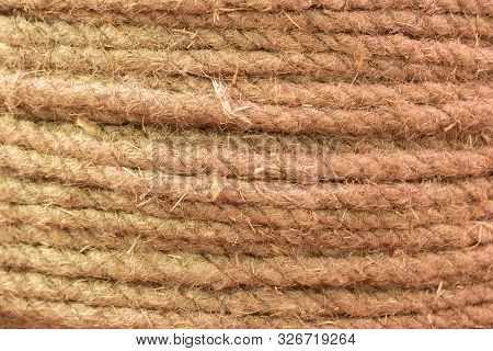 Texture Natural Jute Rope Made Of Cotton Fiber And Hemp. Close-up Background Of Thick Rope Made Of V