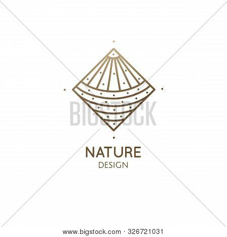 Vector Logo Of Geometric Landscape Template. Rhombic Sacred Symbol - Sunshine. Outline Icon Of Abstr